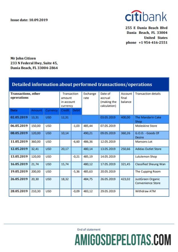 Premium Hong Kong Citibank proof of address bank laporan templat in Word and PDF format