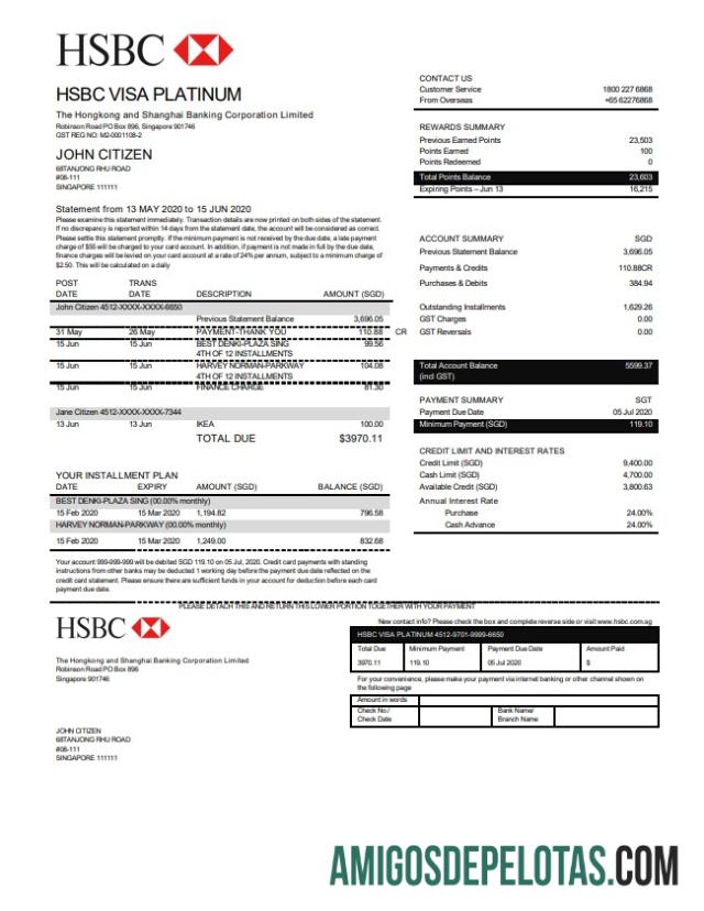 Premium Hong Kong HSBC bank visa Platinum Kredit kartu laporan templat in Word and PDF format