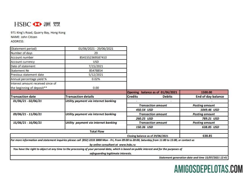 Realistis Hong Kong HSBC bank laporan easy to fill templat in .XLS and .PDF Berkas format