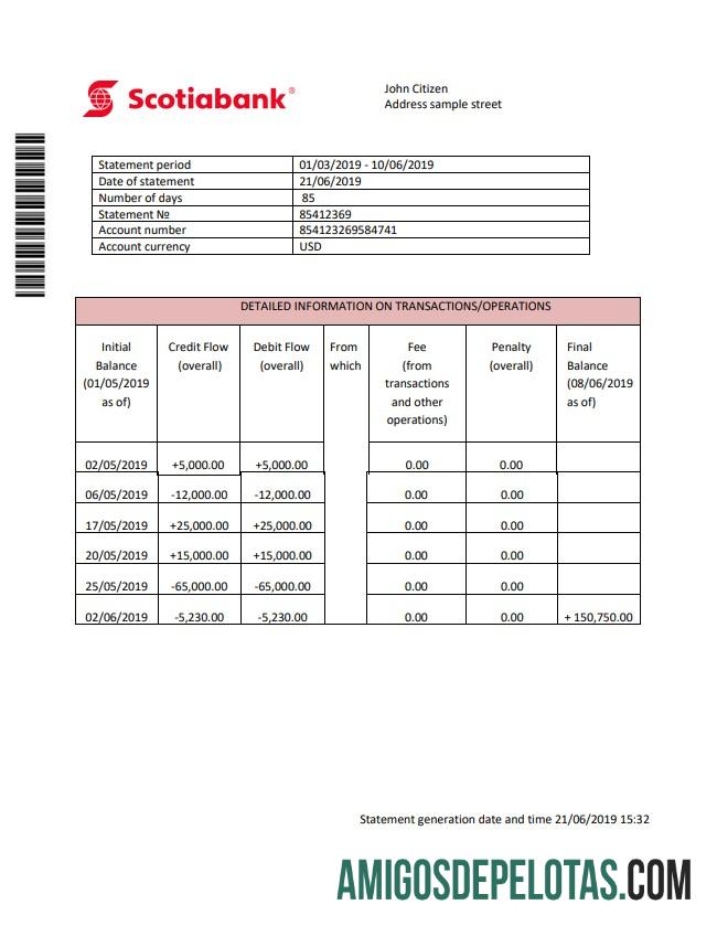 Realistis Hong Kong Scotiabank proof of address laporan templat in Word and PDF format (.doc and .PDF)