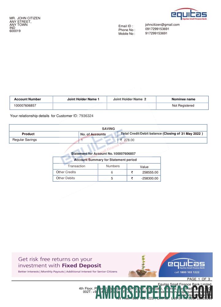 Profesional India EQUITAS bank laporan templat, Word and PDF format