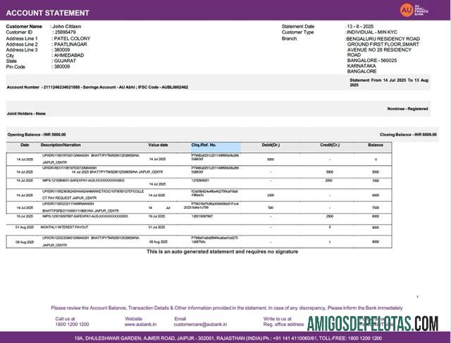 Dapat Diedit India AU Small Keuangan bank rekening laporan Word and PDF templat, versi 2