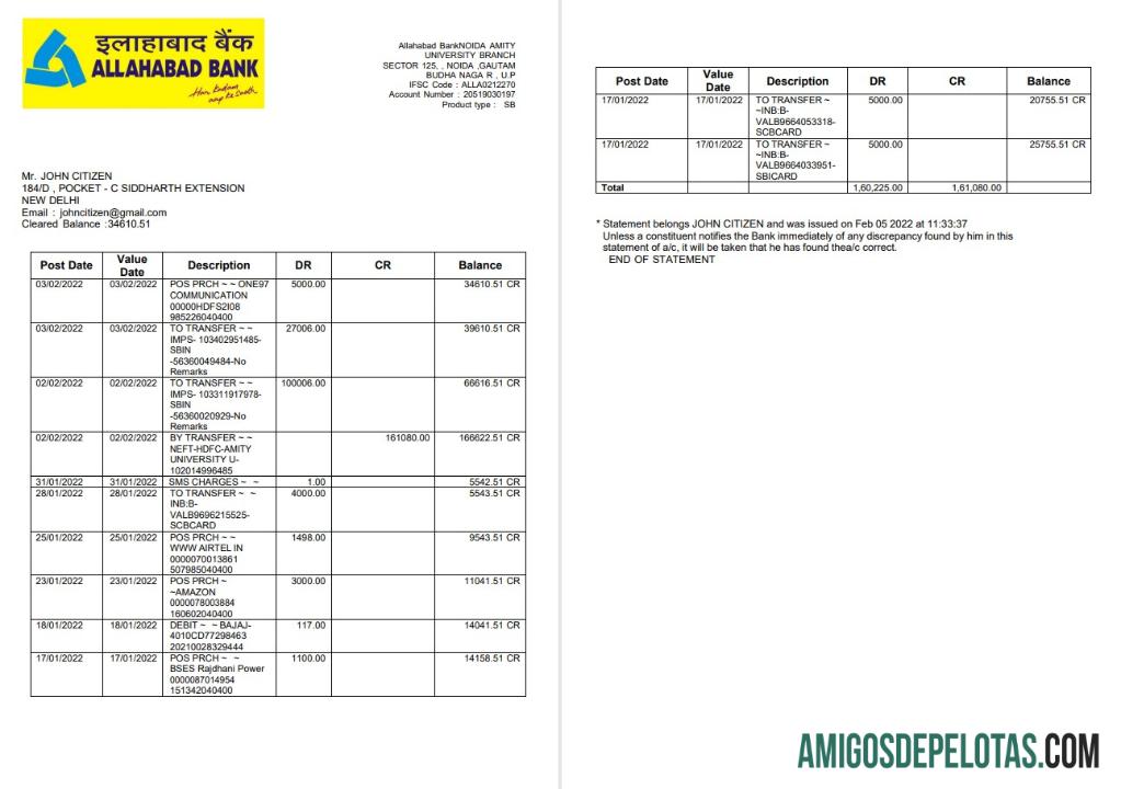 India Allahabad bank laporan 2 pages sampel