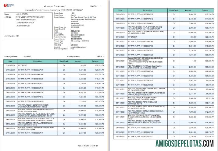 Realistis India Bandhan bank laporan Word and PDF templat, 4 pages 1 2