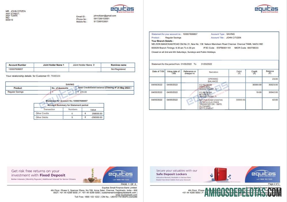 India Equitas bank statemnet 3 pages pratinjau