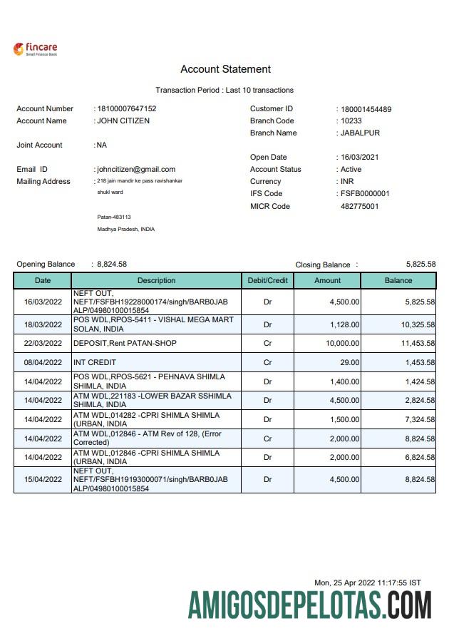India Fincare bank laporan templat