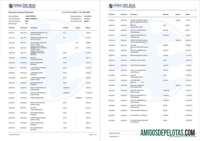 Profesional India Global Ime bank rekening laporan Word and PDF templat, 2 pages