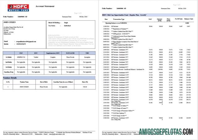 Premium India HDFC bank rekening laporan┬áWord and PDF templat, 2 pages, versi 2