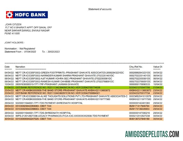 Realistis India HDFC bank laporan templat, Word and PDF format, 2 pages, versi 2