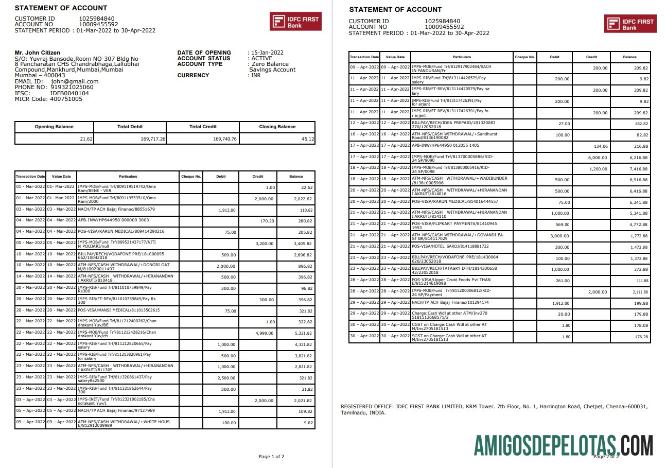 India IDFC First bank laporan, 2 pages templat