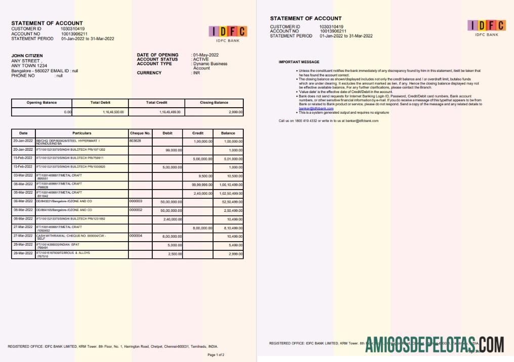 India IDFC bank laporan 2 pages, Baru versi templat