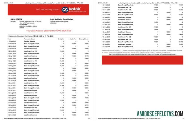 Berkualitas India Kotak Mahindra bank rekening laporan┬áWord and PDF templat, 2 pages