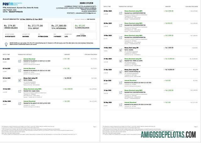 Profesional India PayTM Payments bank rekening laporan Word and PDF templat, 3 pages, 1 2 pages