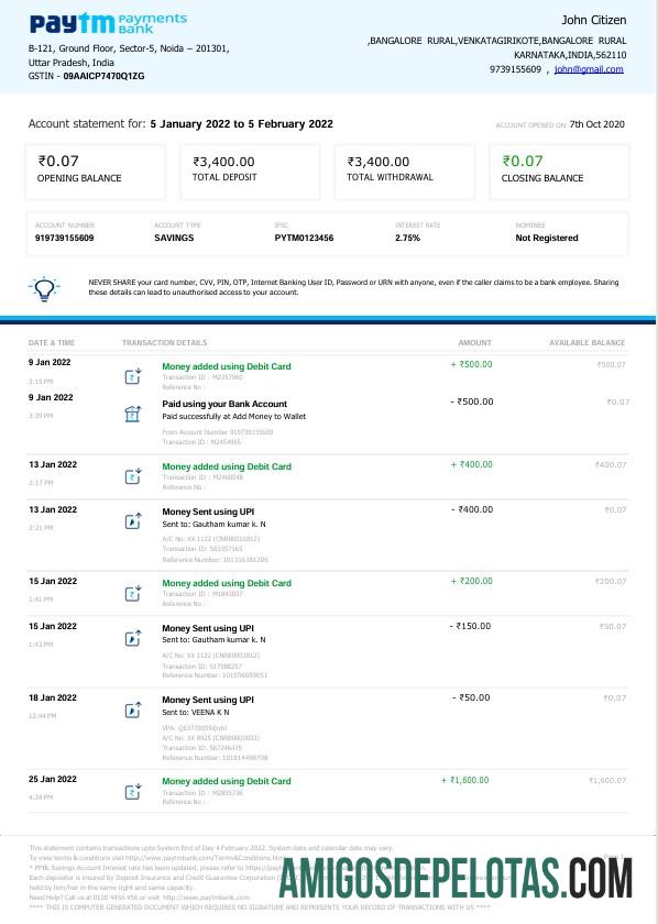Dapat Diedit India Paytm Payments bank laporan Word and PDF templat, 2 pages, versi 2