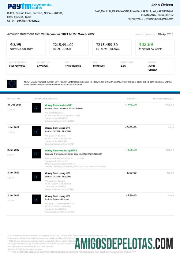 Realistis India Paytm Payments bank laporan Word and PDF templat, 2 pages