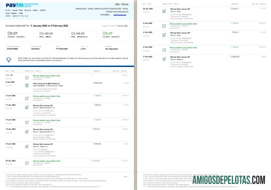 Realistis India Paytm Payments bank laporan templat, Word and PDF format, 2 pages, versi 2