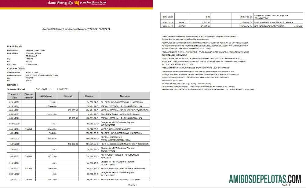 Dapat Diedit India Punjab nasional bank laporan Word and PDF templat, 2 pages, versi 2