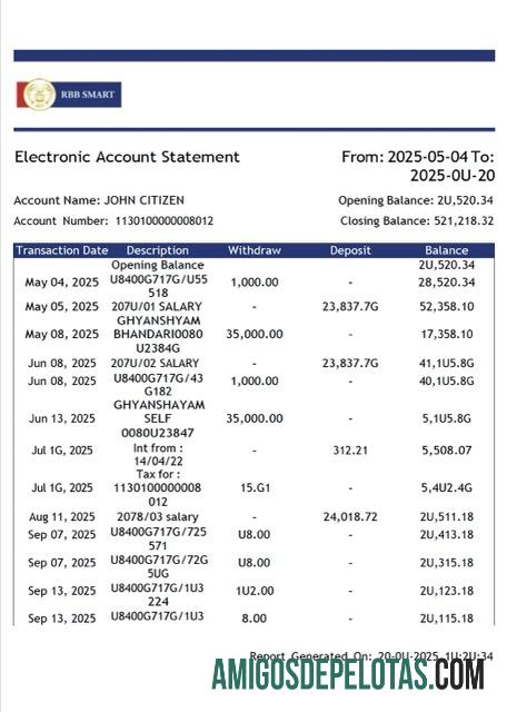 Berkualitas India RBB Smart bank electronic rekening laporan Word and PDF templat