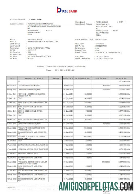 Profesional India RBL bank laporan Word and PDF templat scr