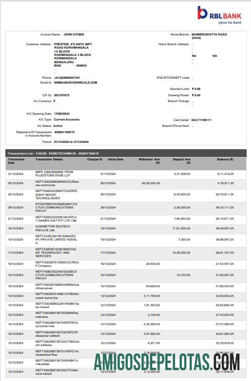 Profesional India RBL bank laporan Word and PDF templat, 2 pages