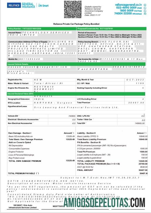 Dapat Diedit India Reliance General asuransi Perusahaan Limited lisensi Palsu bank laporan Word and PDF templat, 2 pages
