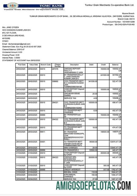 Premium India Tumkur Grain Merchants Co operative bank┬álaporan of rekening┬áWord and PDF templat