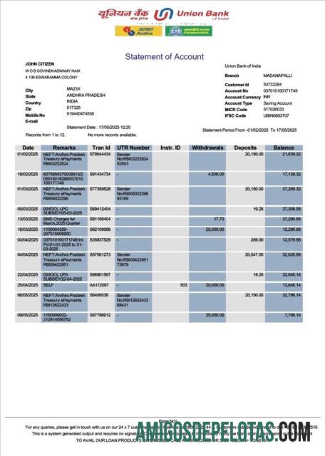 Premium India serikat bank rekening laporan Word and PDF templat, versi 2