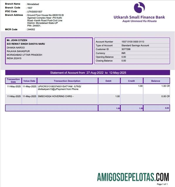 Berkualitas India Utkarsh Small Keuangan bank laporan of rekening┬áWord and PDF templat