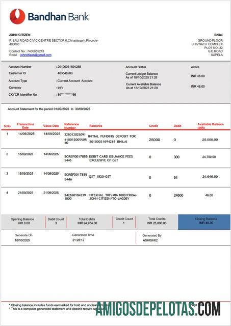 Dapat Diedit India┬áBandhan bank rekening laporan┬áWord and PDF templat