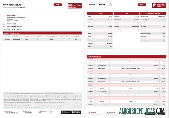 Dapat Diedit India┬áIDFC First bank Limited┬árekening laporan┬áWord and PDF templat, 2 pages