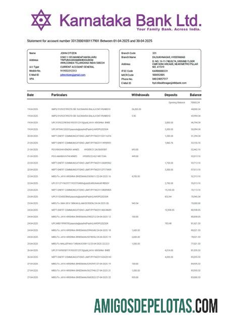 Dapat Diedit India┬áKarnataka bank laporan for rekening┬áWord and PDF templat