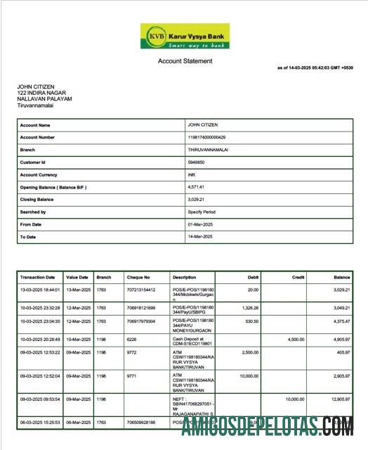Premium India┬áKarur Vysya bank┬árekening laporan┬áWord and PDF templat
