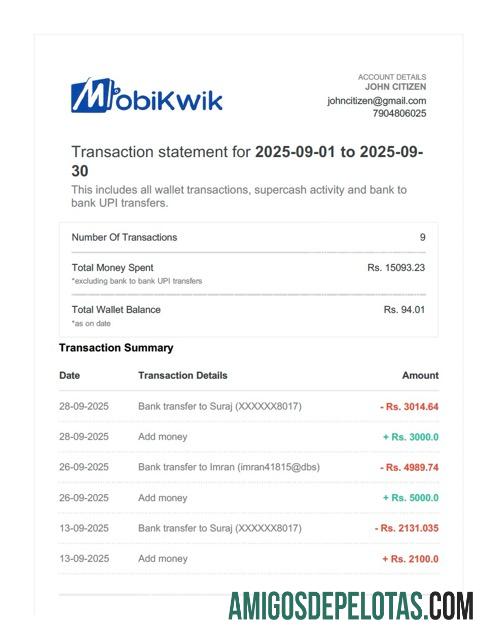 Profesional India┬áMobiKwik┬áTransaksi laporan┬áWord and PDF templat