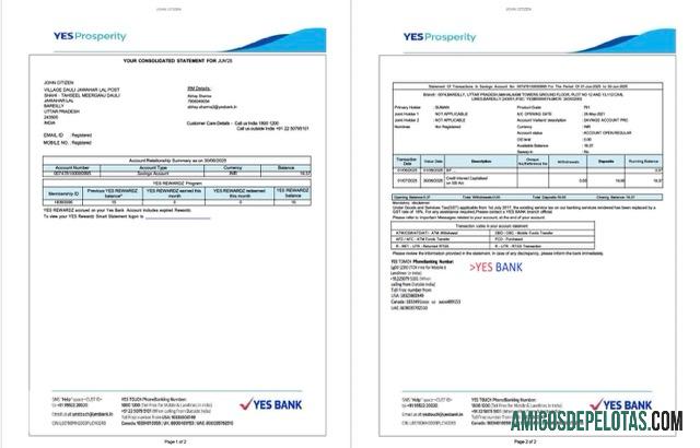 Berkualitas India┬áYes bank rekening laporan┬áWord and PDF templat, 2 pages