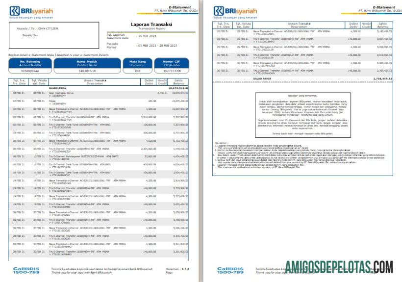 Profesional Indonesia BRIsyariah bank laporan templat, Word and PDF format, 2 pages