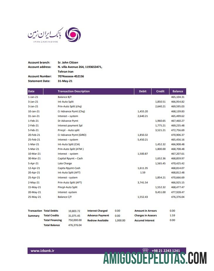 Realistis Iran Zamin bank laporan templat in Excel and PDF format