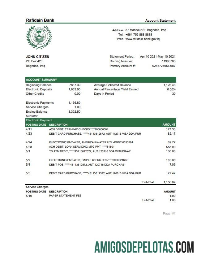 Realistis Irak Rafidain bank laporan templat in .XLS and .PDF Berkas format