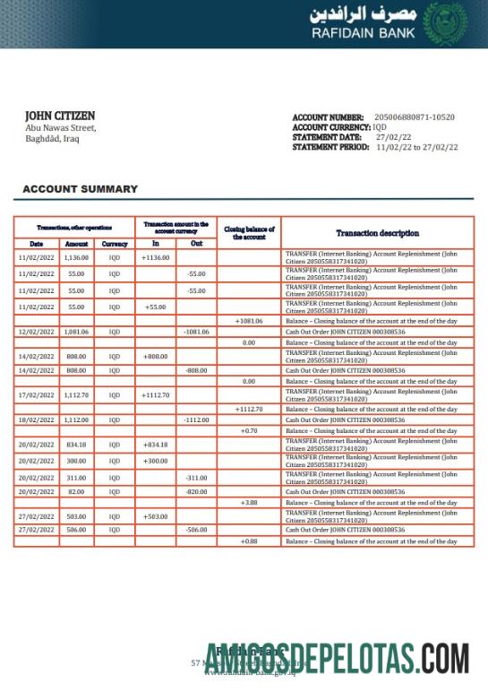 Irak Rafidain proof of address bank laporan templat