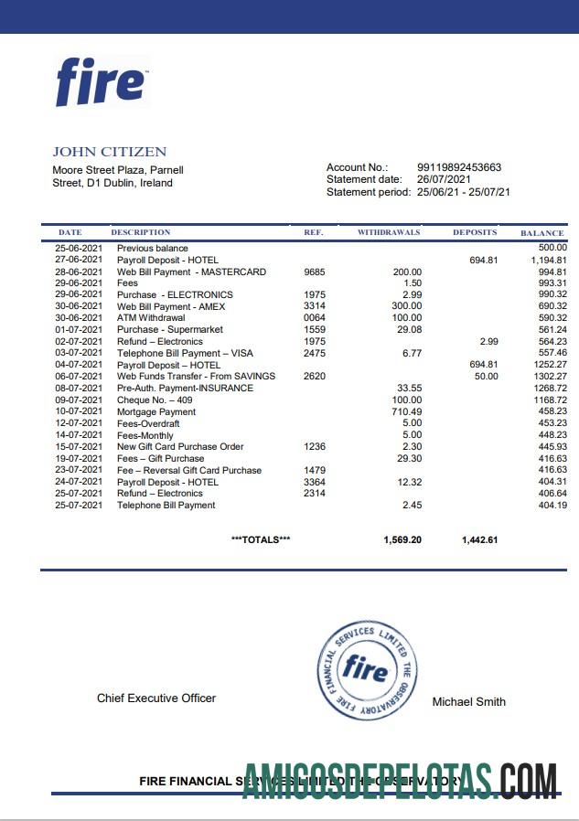 Irlandia Fire Financial Services Limited Word templat