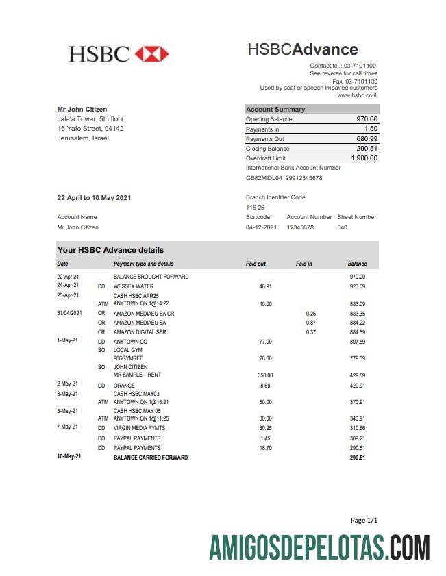 Profesional Israel HSBC bank laporan easy to fill templat in Excel and PDF format