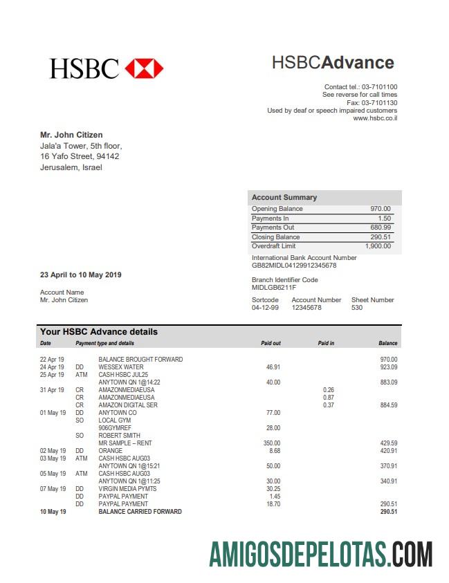 Israel HSBC bank laporan sampel