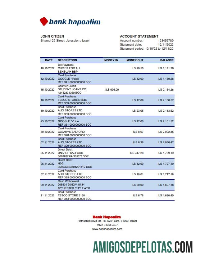 Premium Israel Hapoalim bank laporan Excel and PDF templat