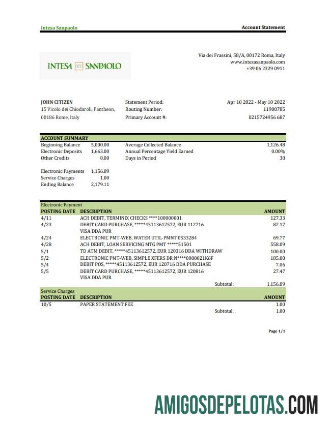 Italia Intesa Sanpaolo bank laporan XLS templat