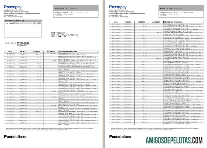 Premium Italia Postepay Evolution (Poste Italiane) kartu laporan templat, 7 pages scr