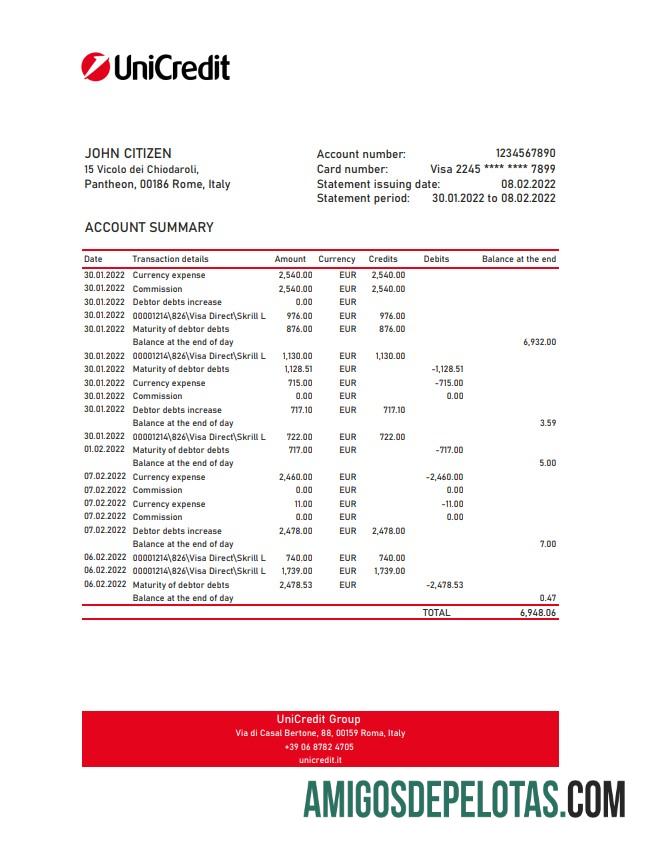 Italia Unicredit bank laporan XLS makering