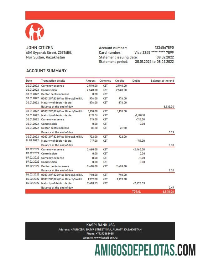 Kazakhstan Kaspi bank laporan XLS sampel