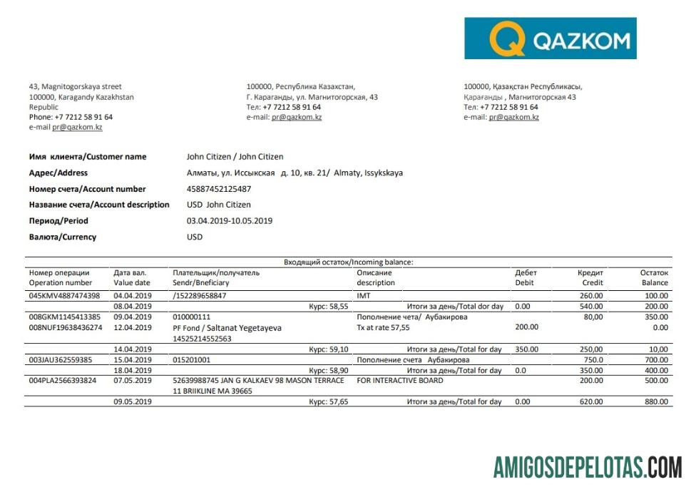 Dapat Diedit Kazakhstan Qazkom bank proof of address laporan templat in Word and PDF format