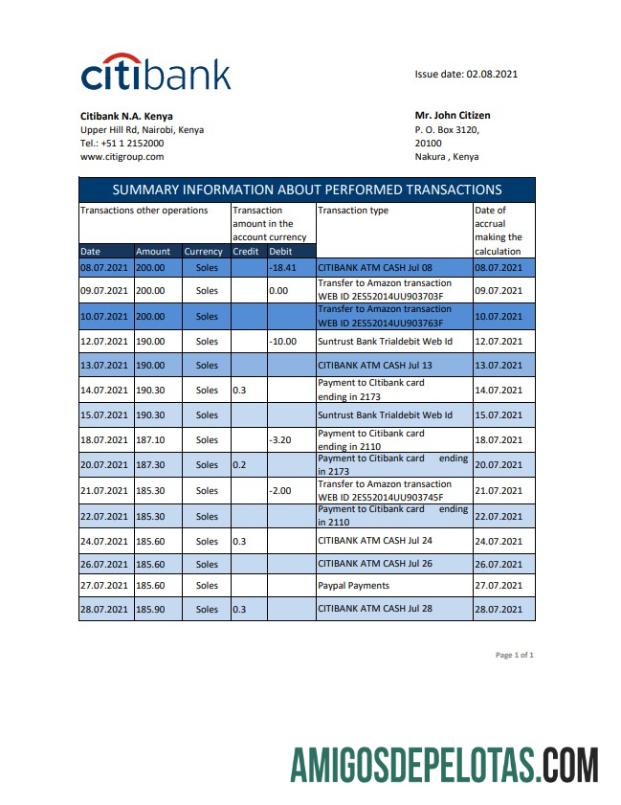 Profesional Kenya Citibank bank laporan easy to fill templat in .XLS and .PDF Berkas format