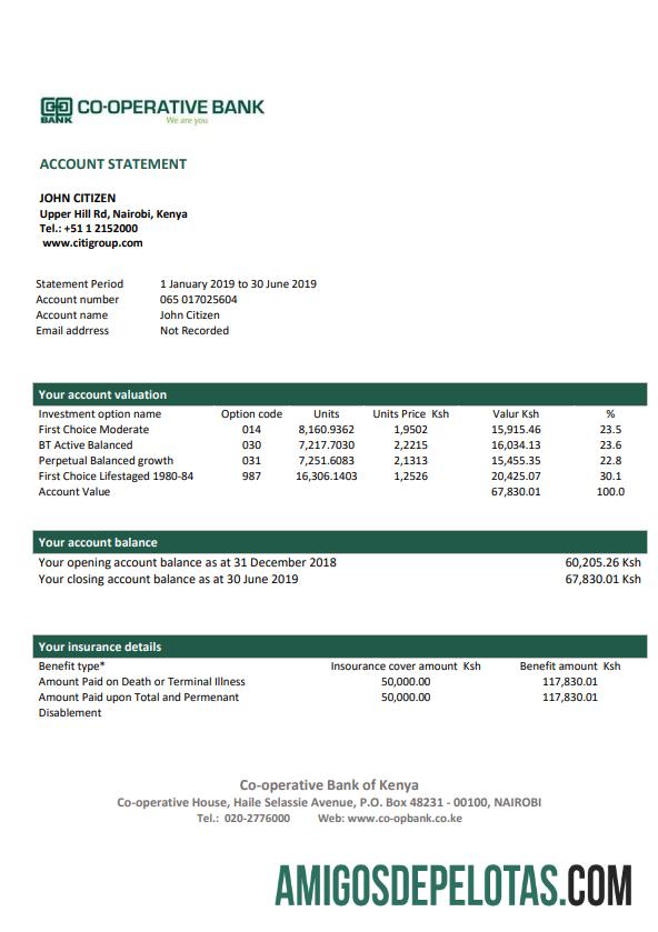 Berkualitas Kenya Co Operative bank proof of address laporan templat in Word and PDF format, .doc and .PDF format