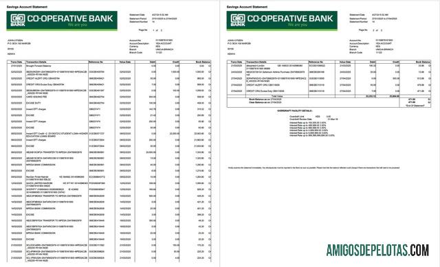 Realistis Kenya Co operative bank rekening laporan┬áWord and PDF templat, 2 pages